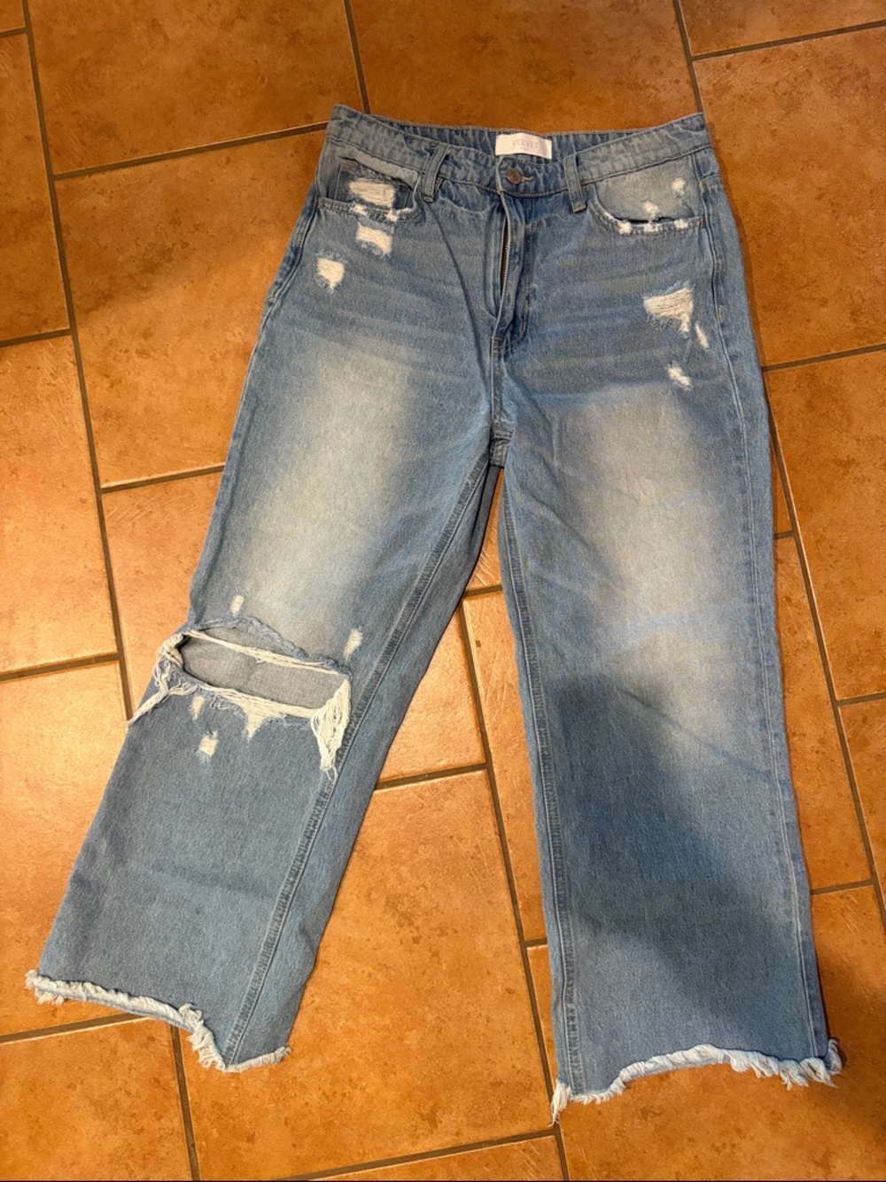 Light Blue Distressed Wide-Leg Jeans